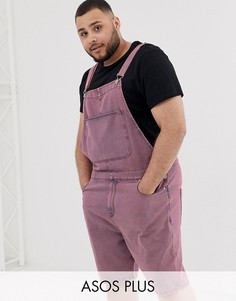 Розовый короткий джинсовый комбинезон с эффектом кислотной стирки ASOS DESIGN Plus