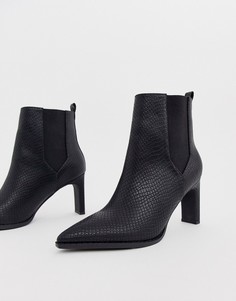 Черные ботильоны на каблуке с острым носом и эффектом змеиной кожи ASOS DESIGN Romeo-Черный