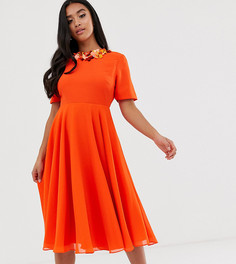 Платье миди с отделкой ASOS DESIGN Petite-Красный