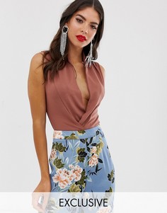 Боди с присборенной отделкой ASOS DESIGN Tall-Коричневый