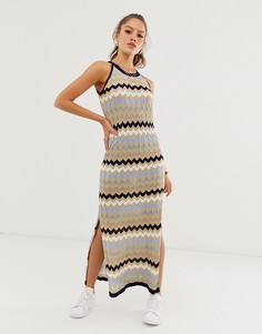 Трикотажное платье миди в полоску River Island-Синий