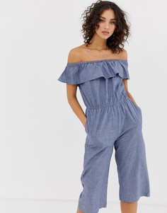 Комбинезон с открытыми плечами из ткани шамбре Vero Moda-Синий