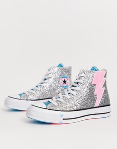 Высокие кеды с элементами радужной расцветки и с отделкой блестками Converse Pride Chuck 70-Серебряный