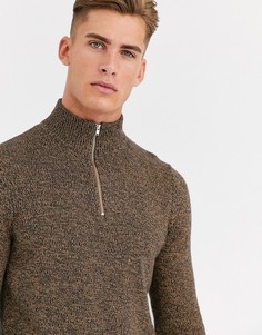 Светло-коричневый хлопковый джемпер с молнией ASOS DESIGN