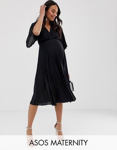 Плиссированное платье миди в стиле кимоно ASOS DESIGN Maternity-Черный