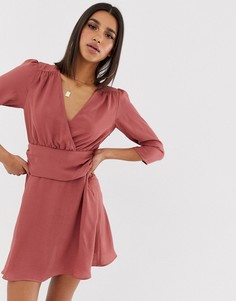 Приталенное платье мини с запахом ASOS DESIGN-Розовый