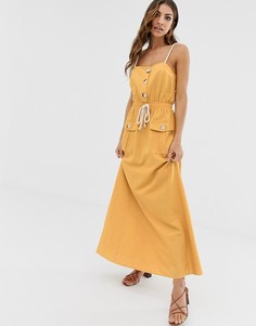 Платье макси в стиле милитари с завязкой на талии ASOS DESIGN-Желтый