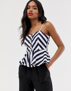 Полосатый топ на пуговицах с баской QED London-Темно-синий