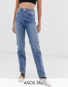 Синие выбеленные джинсы прямого кроя с завышенной талией ASOS DESIGN Tall - Farleigh-Синий