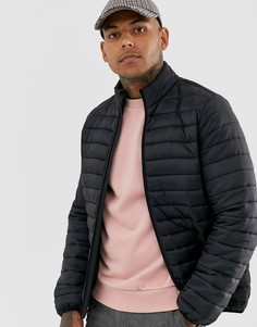 Черная стеганая куртка с воротником-стойкой ASOS DESIGN-Черный