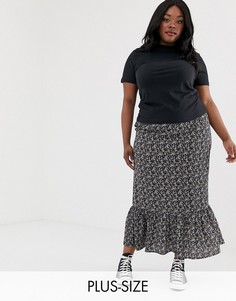Черная юбка макси с цветочным принтом New Look Curve-Мульти