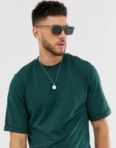 Зеленая футболка с круглым вырезом и отворотами на рукавах ASOS DESIGN-Зеленый