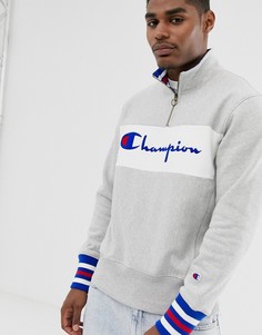 Серый свитшот с молнией и надписью Champion Reverse Weave