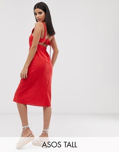 Сарафан миди с пряжками ASOS DESIGN Tall-Красный