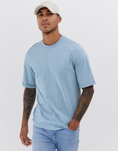 Синяя футболка с круглым вырезом и отворотами на рукавах ASOS DESIGN-Синий