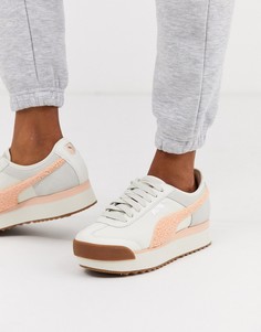 Бело-розовые кроссовки на платформе Puma Roma Heritage-Мульти