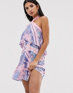 Розовый пляжный сарафан с платочным принтом ASOS DESIGN-Мульти