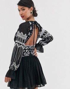Декорированное платье мини из шифона ASOS DESIGN-Черный