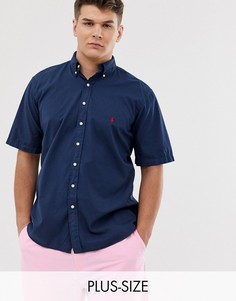 Темно-синяя легкая саржевая рубашка с короткими рукавами и логотипом Polo Ralph Lauren - Big & Tall-Темно-синий