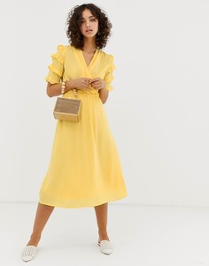 Платье миди с оборками на рукавах Vero Moda-Желтый