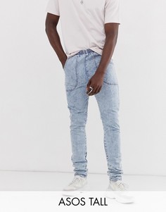 Узкие джинсы с эффектом кислотной стирки и эластичным поясом ASOS DESIGN Tall-Синий