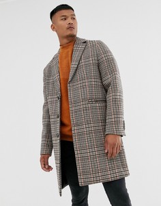 Пальто в клетку с добавлением шерсти ASOS DESIGN-Бежевый
