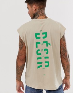 Oversize-футболка из органического хлопка без рукавов и с маленьким логотипом на груди и принтом на спине ASOS DESIGN-Бежевый