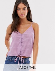 Летний топ в клетку с бретельками и пуговицами спереди ASOS DESIGN Tall-Фиолетовый