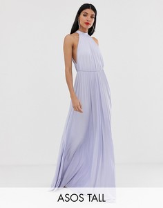 Платье макси с плиссировкой и халтером ASOS DESIGN Tall-Фиолетовый