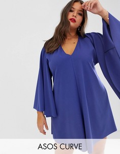 Платье мини с глубоким вырезом ASOS DESIGN Curve-Темно-синий