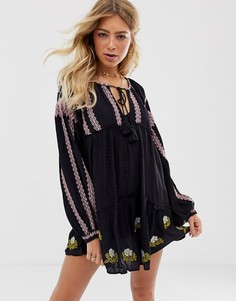 Платье мини с вышивкой Free People - Wild Horses-Черный