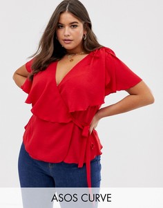 Топ с кейпом и запахом ASOS DESIGN Curve-Красный