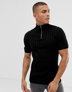 Черная обтягивающая футболка с короткой молнией ASOS DESIGN-Черный