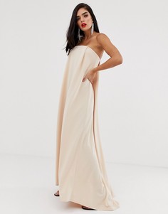 Платье макси с открытыми плечами ASOS DESIGN-Бежевый