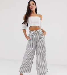 Кремовые льняные укороченные брюки в полоску New Look Tall-Кремовый