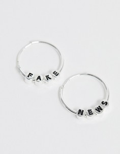 Серебристые серьги-кольца с надписью \Fake news\" ASOS DESIGN-Серебряный