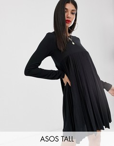 Плиссированное свободное платье ASOS DESIGN Tall-Черный