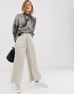 Бежевые легкие брюки с широкими штанинами и эластичной талией Weekday-Бежевый