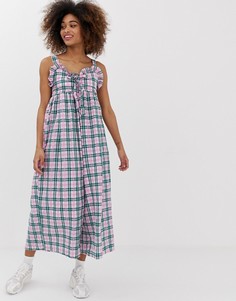 Комбинезон в клетку с широкими штанинами и завязкой Sister Jane-Розовый