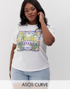Футболка с винтажным принтом \Havana\" ASOS DESIGN Curve-Белый