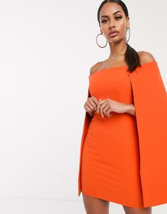 Платье мини с открытыми плечами и кейпом Missguided-Оранжевый
