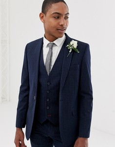 Темно-синий свадебный приталенный пиджак в клетку Burton Menswear