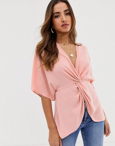 Топ с рукавами кимоно и декоративным узлом ASOS DESIGN-Розовый