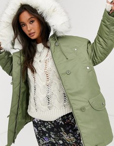 Зеленая парка с искусственным мехом ASOS DESIGN - luxe-Зеленый