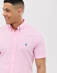 Розовая приталенная саржевая рубашка с короткими рукавами и логотипом Polo Ralph Lauren-Розовый