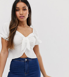 Кремовая блузка с пышными рукавами и завязкой спереди River Island Petite-Кремовый