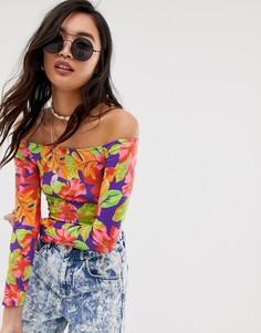 Боди с ярким тропическим принтом пальм ASOS DESIGN-Мульти