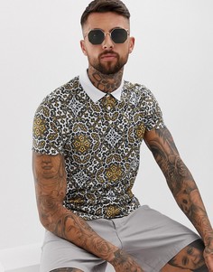 Свободное поло с мозаичным принтом ASOS DESIGN-Белый