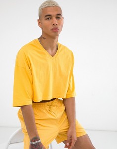 Желтая укороченная oversize-футболка с V-образным вырезом ASOS DESIGN-Желтый