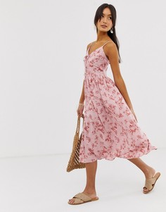 Розовое платье миди с тропическим принтом New Look-Розовый
